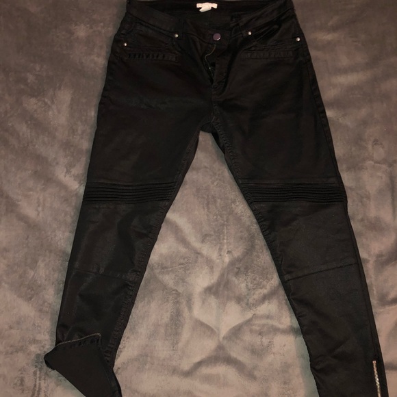 COPY - Waxed Denim Skinny Biker Pants - Picture 2 of 4